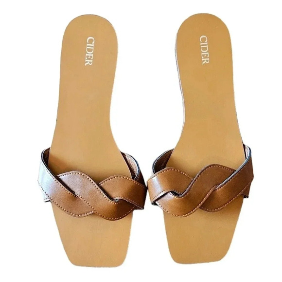 New Cider Santorini Summer Vacation Single Band Vegan Leather Slippers Brown 41. - Picture 2 of 9